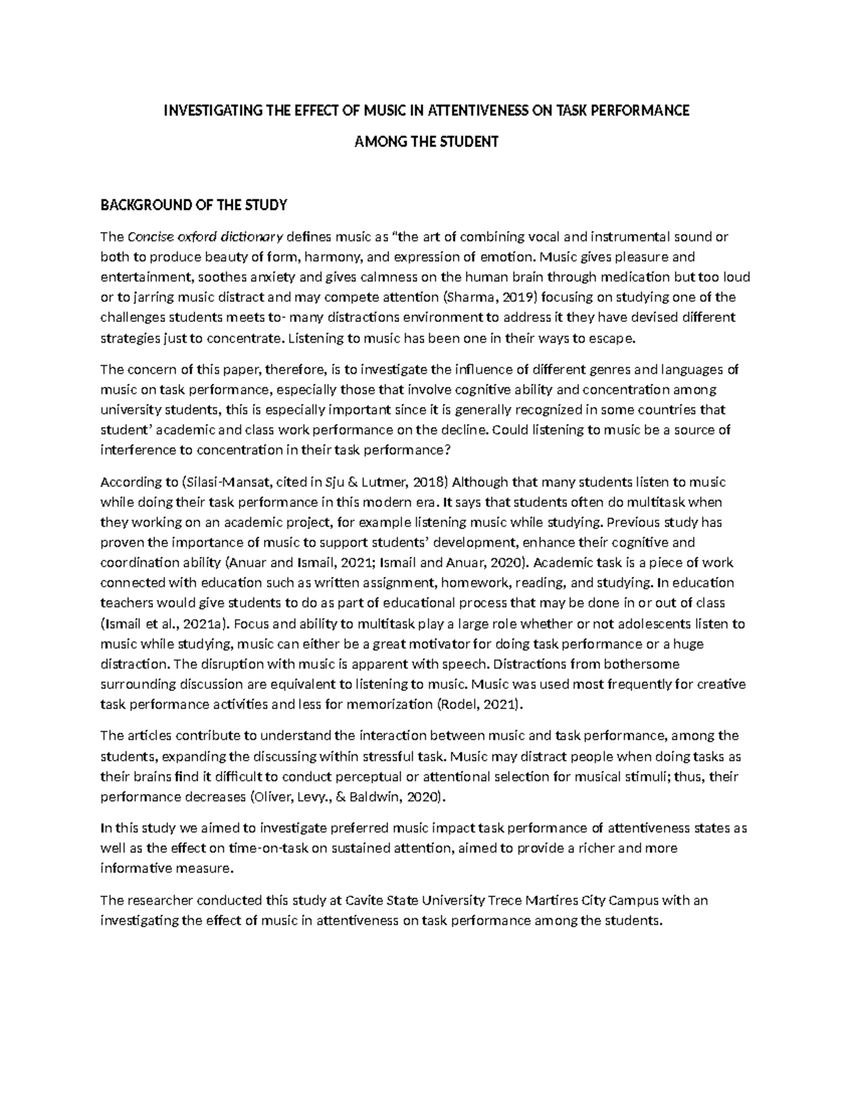 Investigating THE Effect OF Music IN Attentiveness ON TASK Performance ...