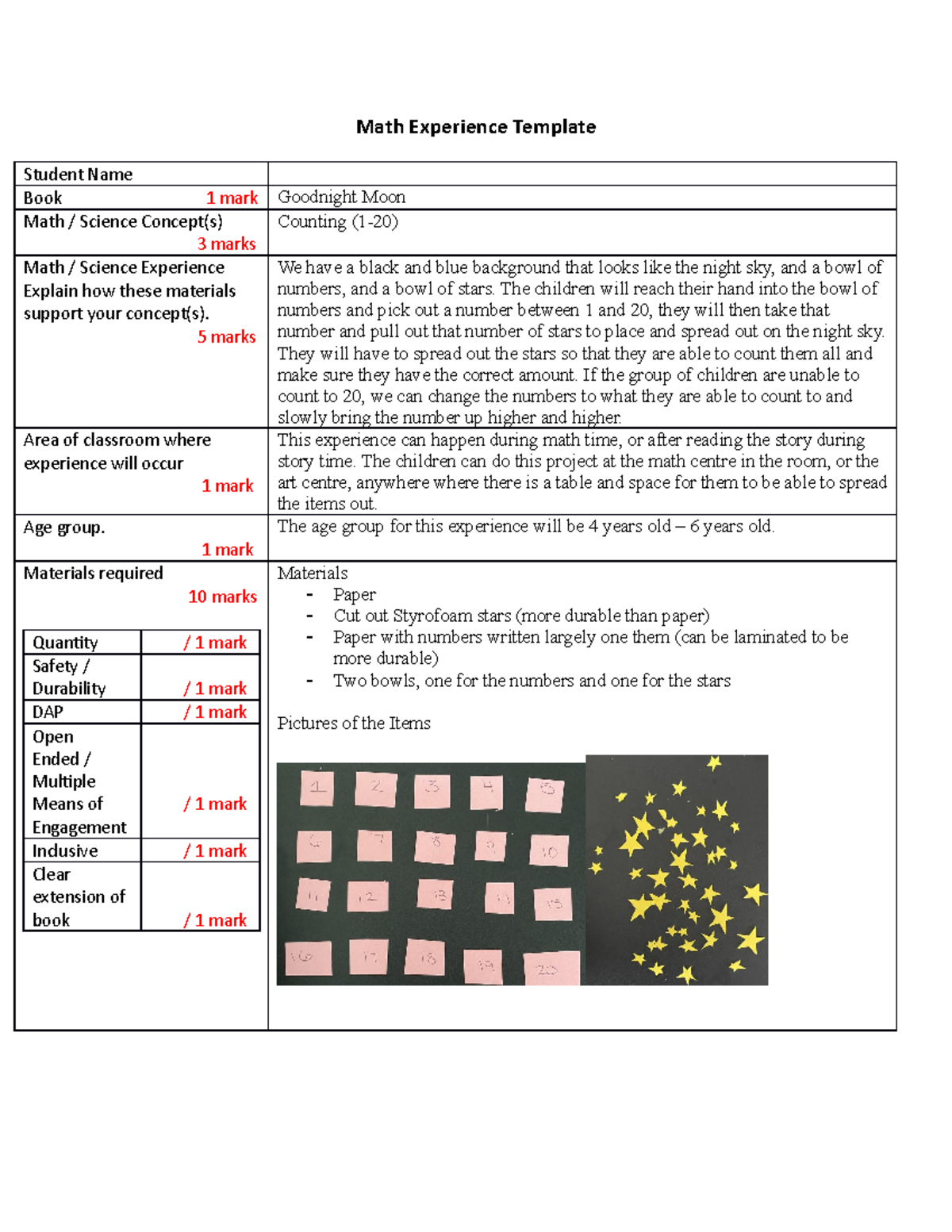 Math Experience Template - Math Experience Template Student Name Book 1 ...