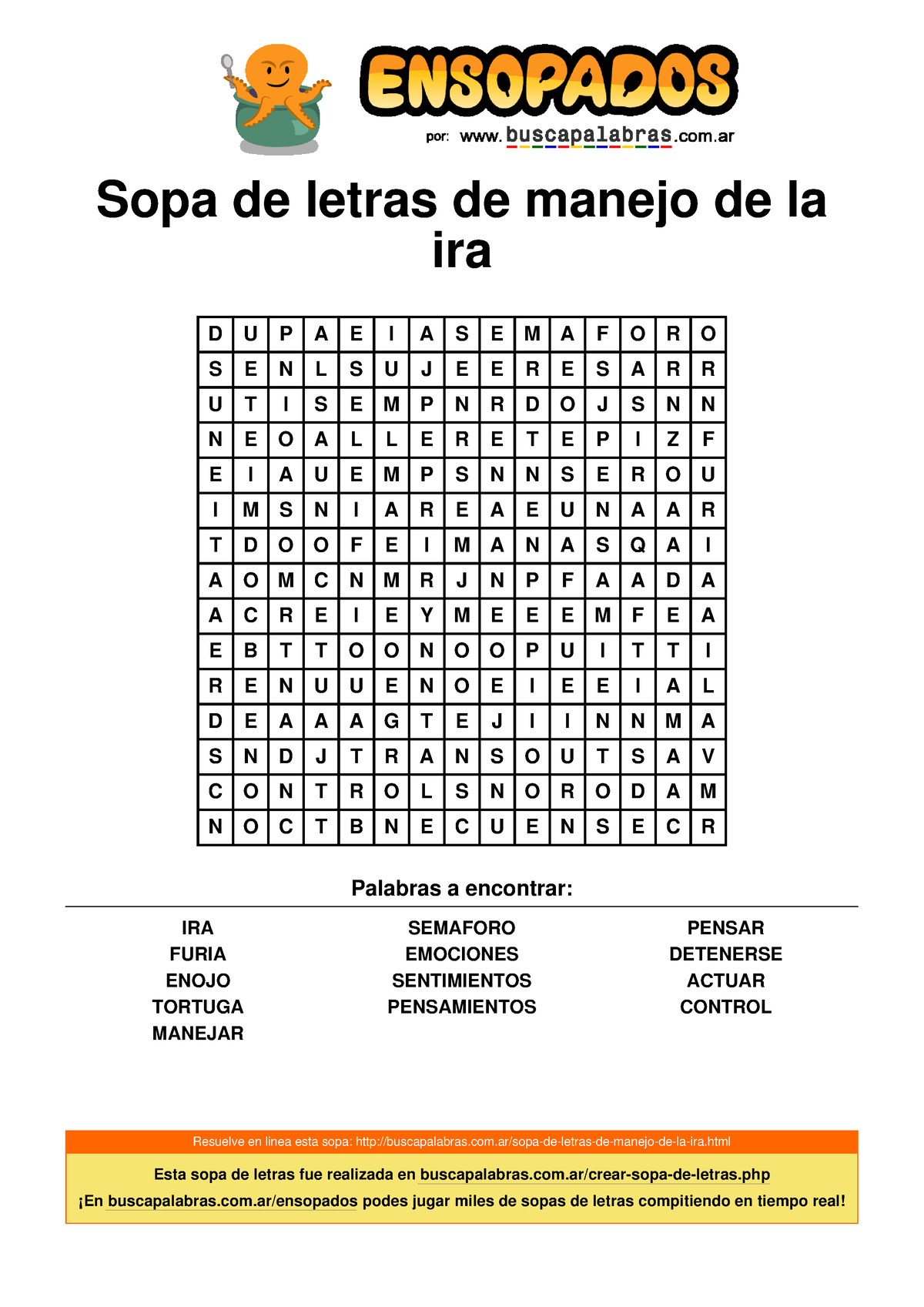 Sopa De Letras De Manejo De La Ira - Com.ar/crear-sopa-de-letras ¡En ...