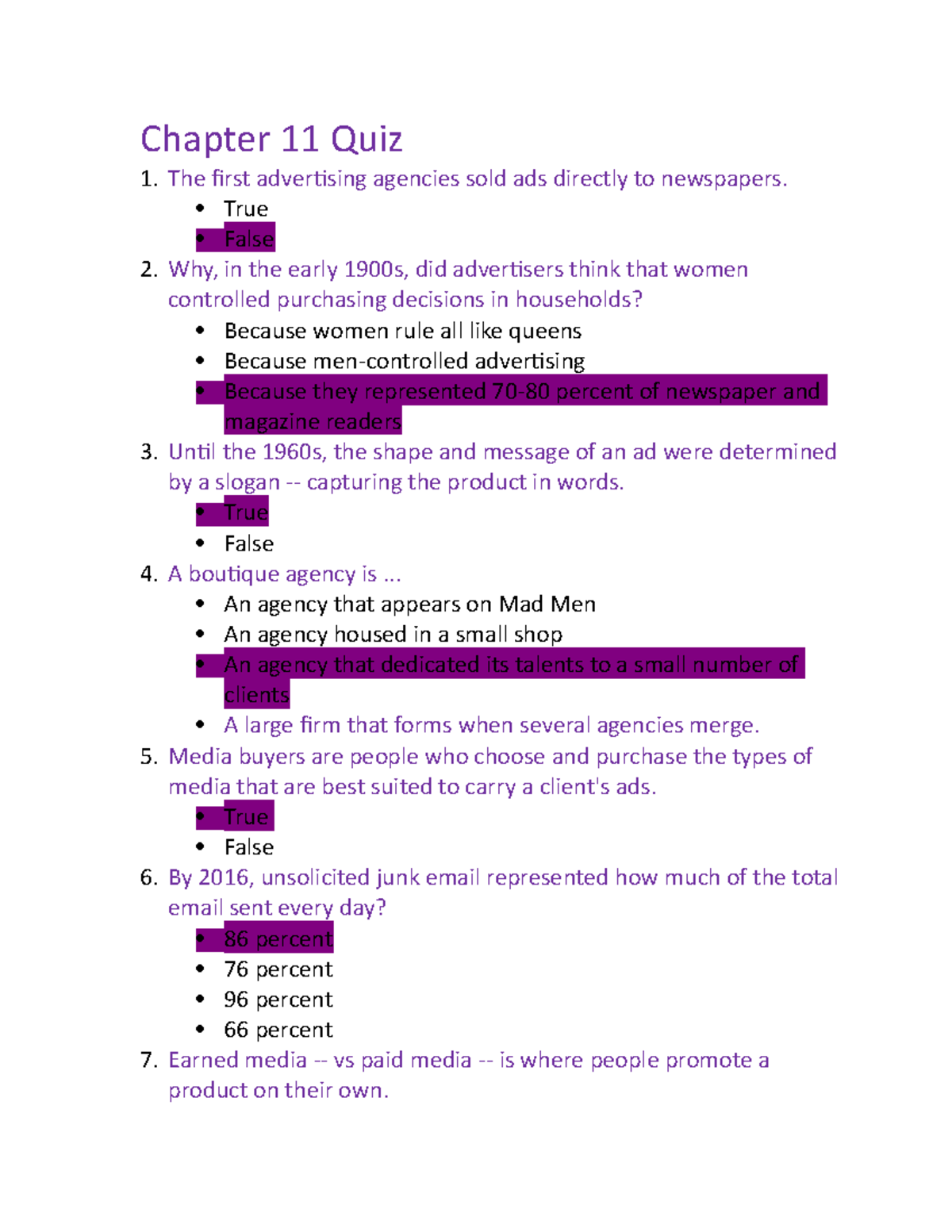 Chapter 11 Quiz - Chapter 11 Quiz The first advertising agencies sold ...