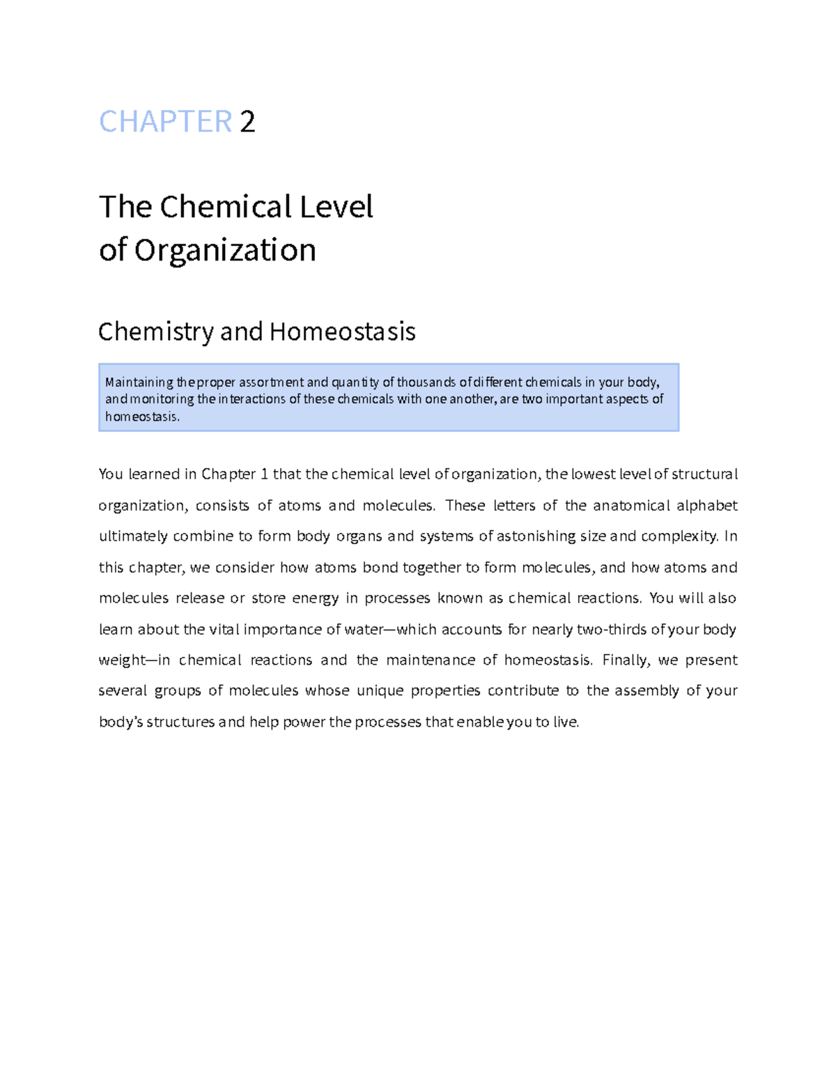 Chapter 2 - THE Chemical Level OF Organization ( Anaphy) - CHAPTER 2 ...
