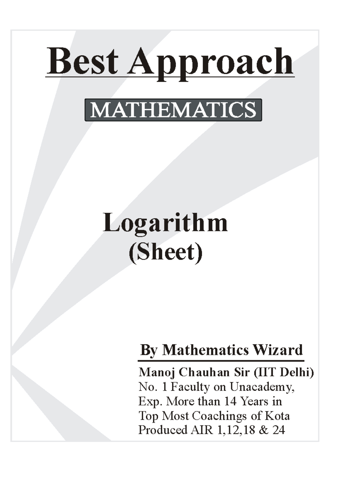 Logarithm Sheet - No detail - Logarithm (Sheet) Best Approach Manoj ...