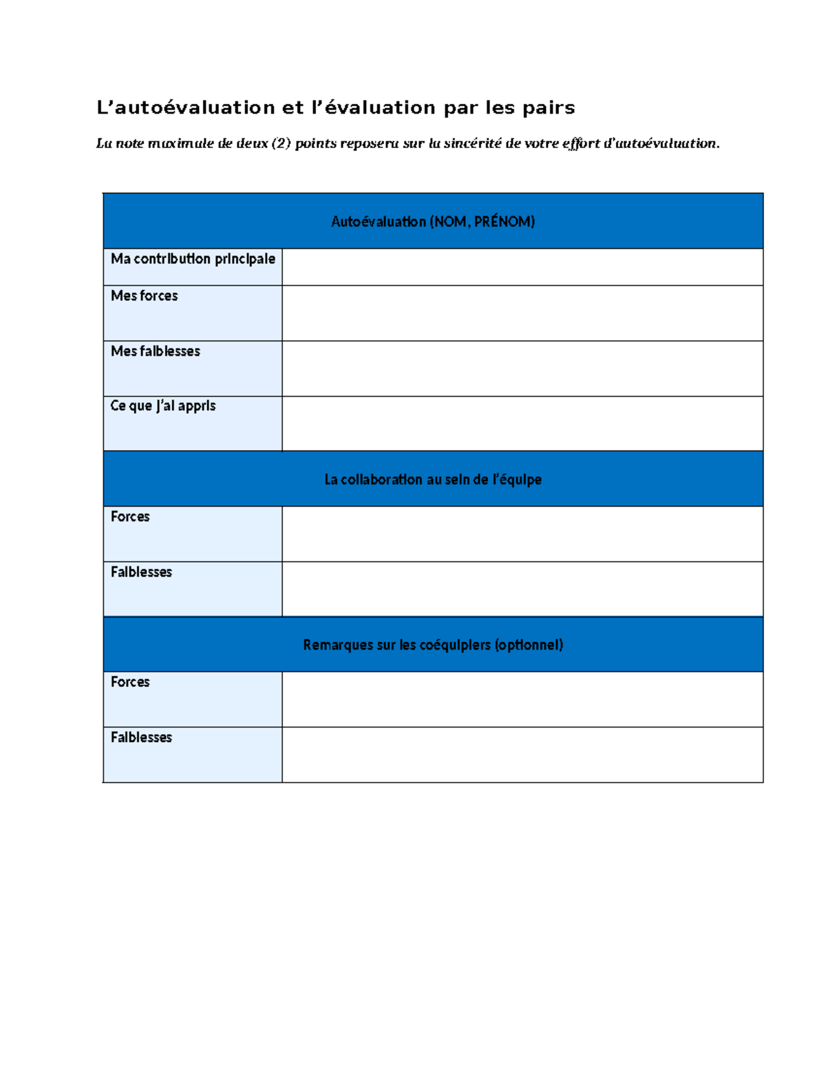 L’autoévaluation et l’évaluation par les pairs - REI 2330 - L ...