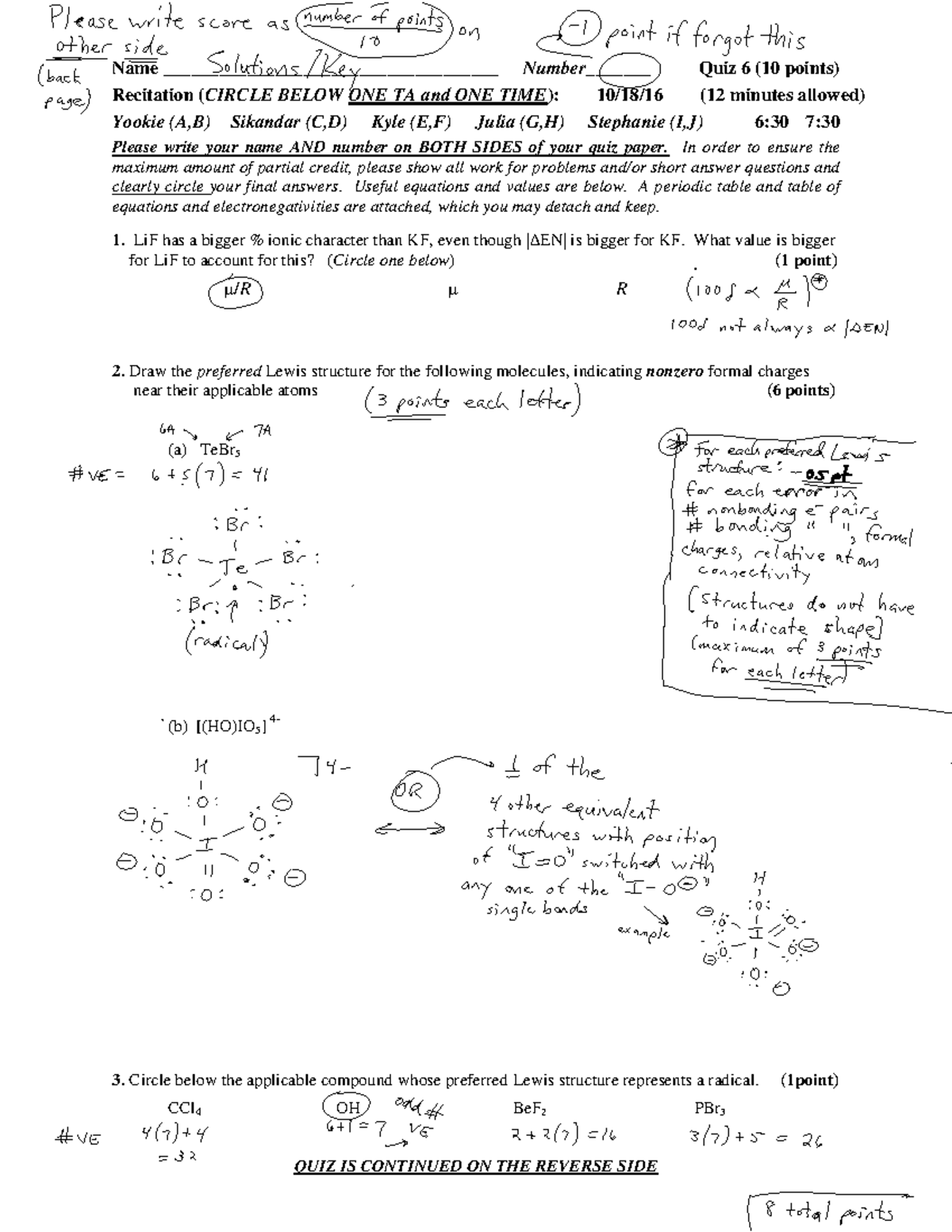 Key Quiz 6 09-105 F 16 - Quiz 6 - Name ...
