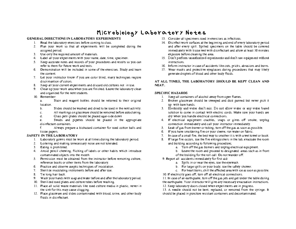 Microbio Midterm Notes Microbiology Laboratory Notes GENERAL