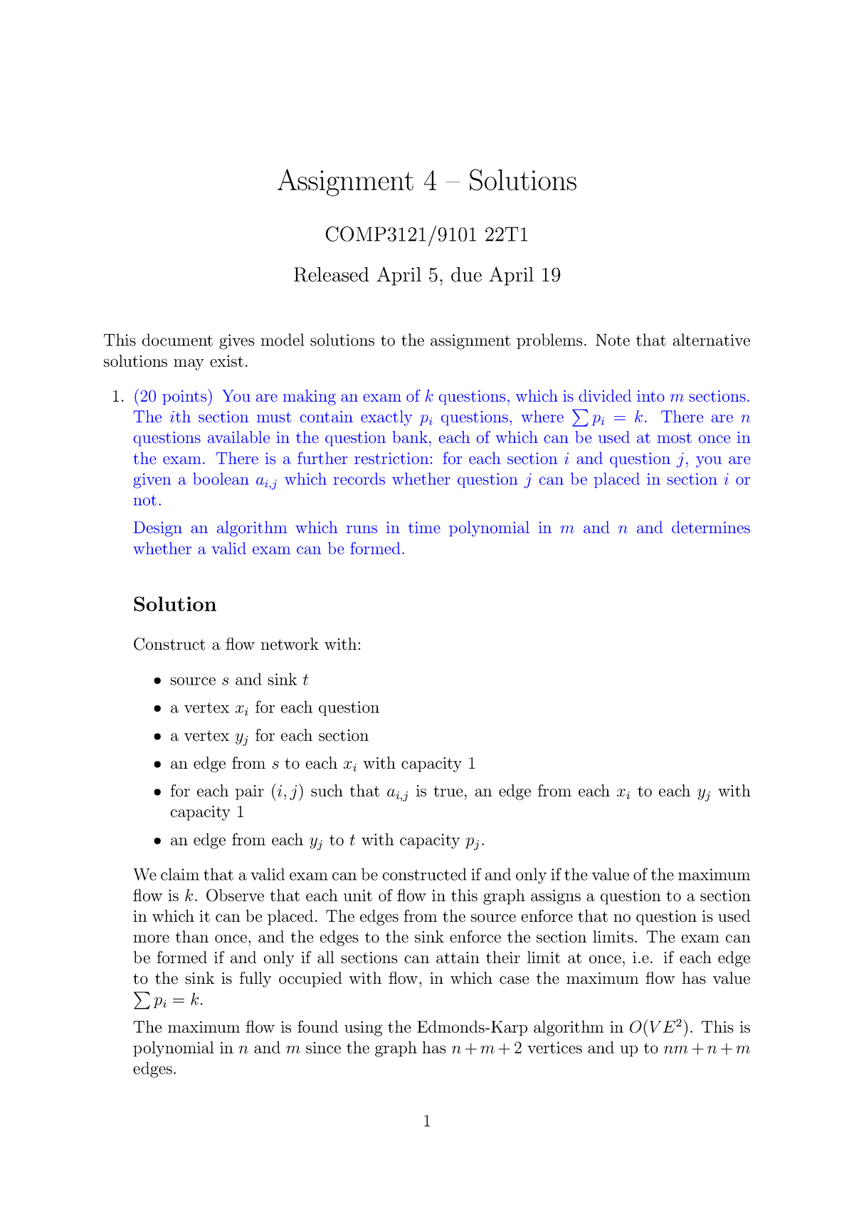 Solutions - Assignment 4 - Assignment 4 – Solutions COMP3121/9101 22T ...