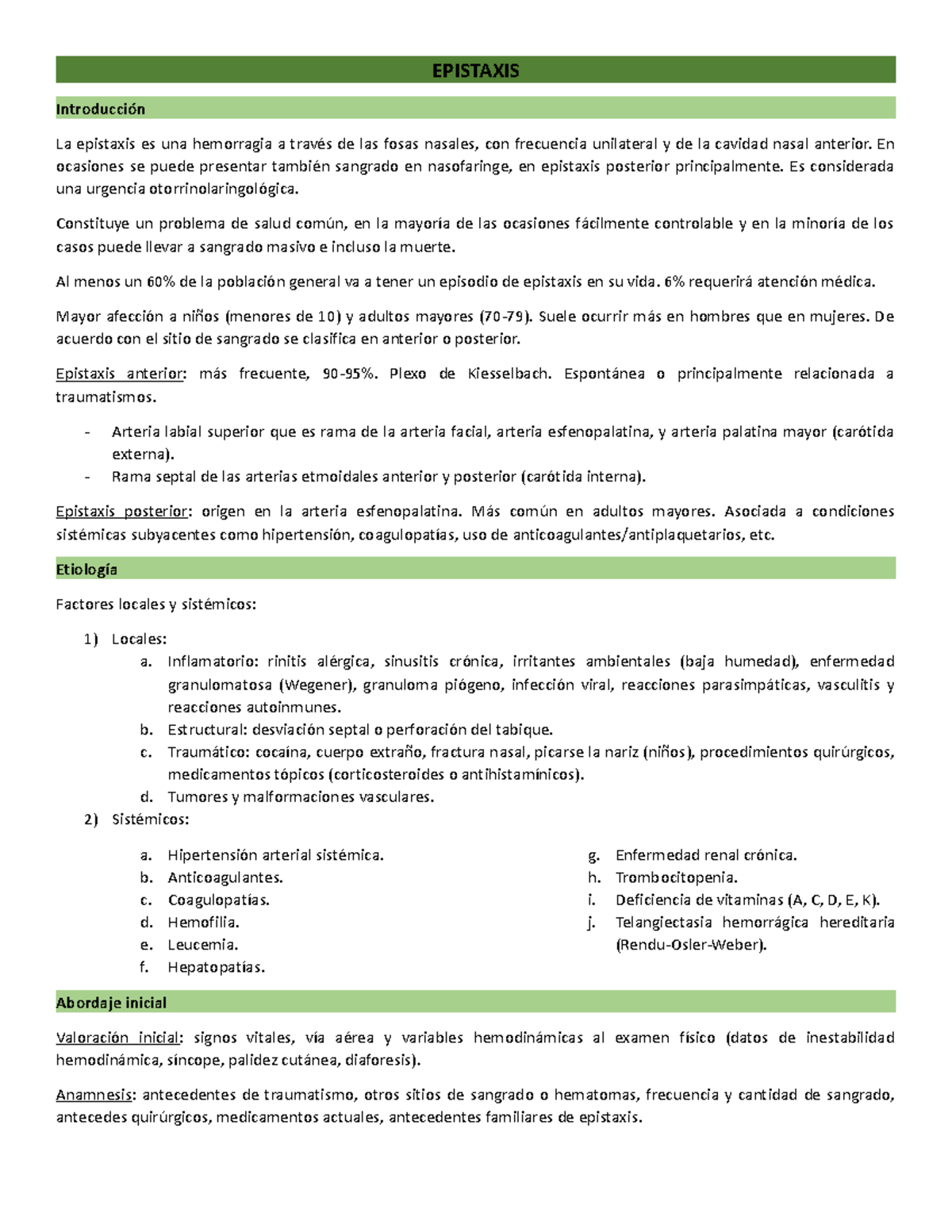 Epistaxis - fsdfs - EPISTAXIS Introducción La epistaxis es una ...