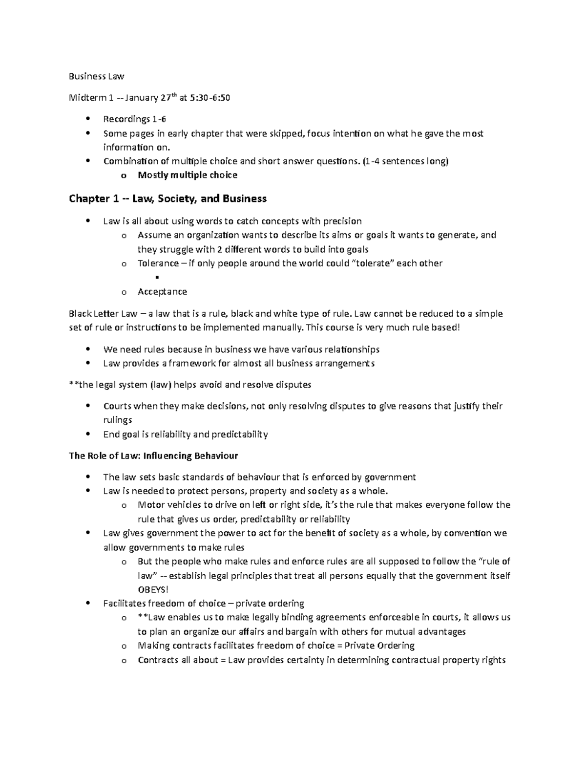 Business Law review midterms - Business Law Midterm 1 - January 27th at ...