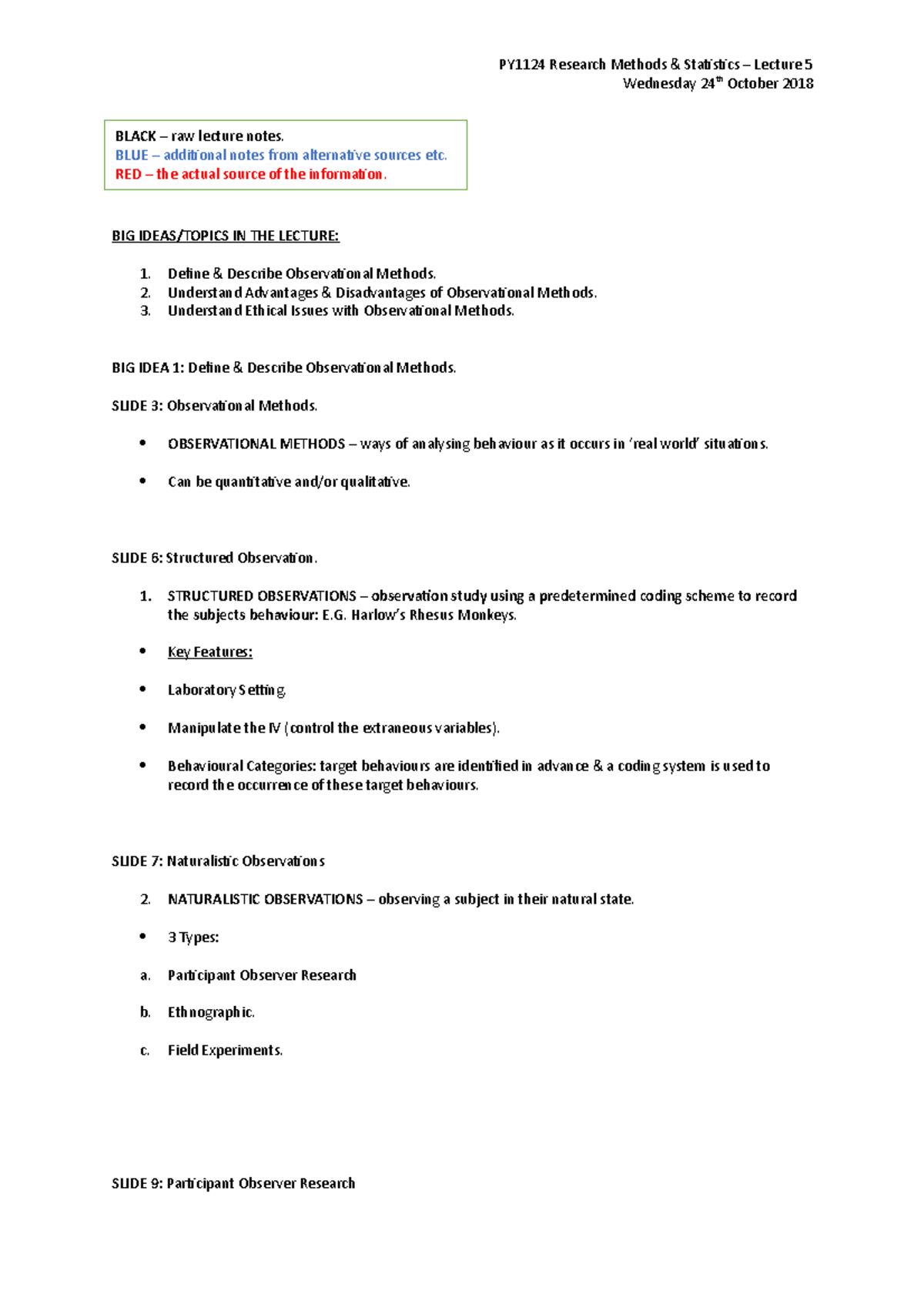 Lecture 5 - Notes PY1124 - PY1124 Research Methods & Statistics ...