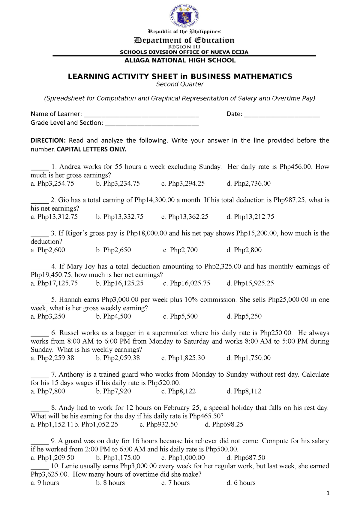 Business Math Q2 Mod6 - Studocu