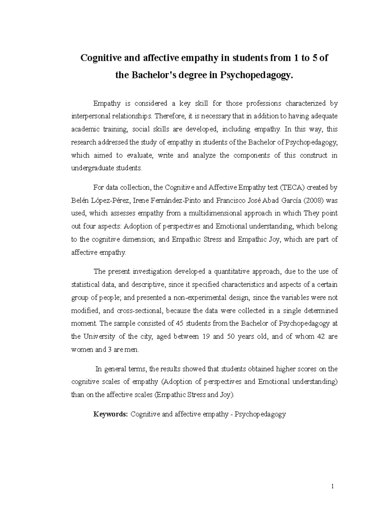 Cognitive and affective empathy in students from 1 to 5 of the Bachelor ...