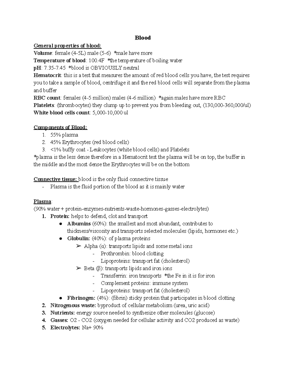 KINS lab quiz 1 Perfect to help study for KINS lab quizzes Blood