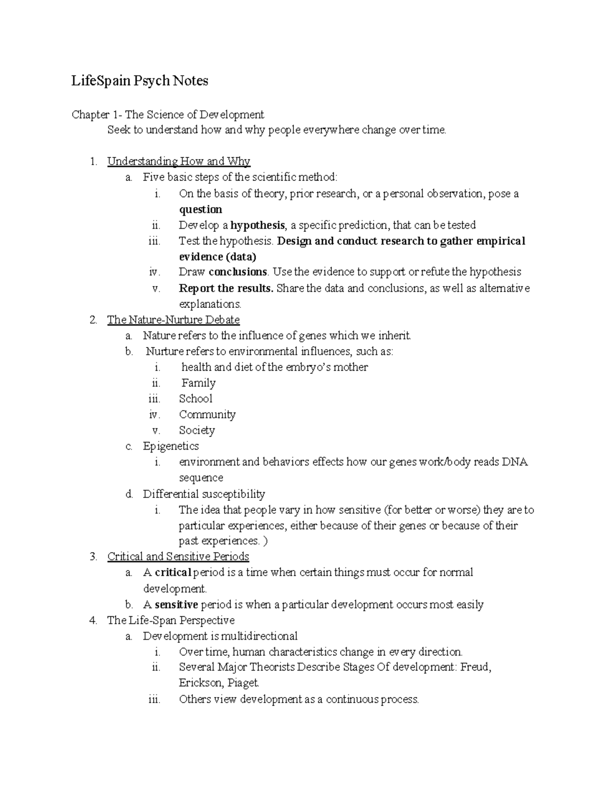 Lifespan Psych Mass Doc - LifeSpain Psych Notes Chapter 1- The Science ...