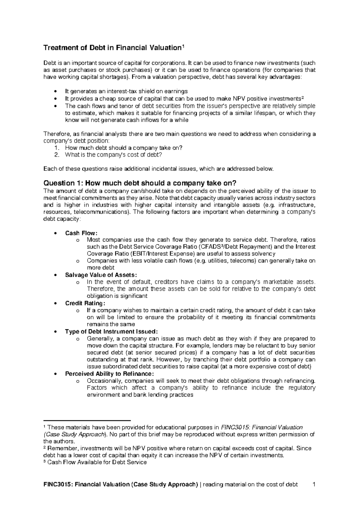 Treatment of Debt in Financial Valuation - It can be used to finance ...