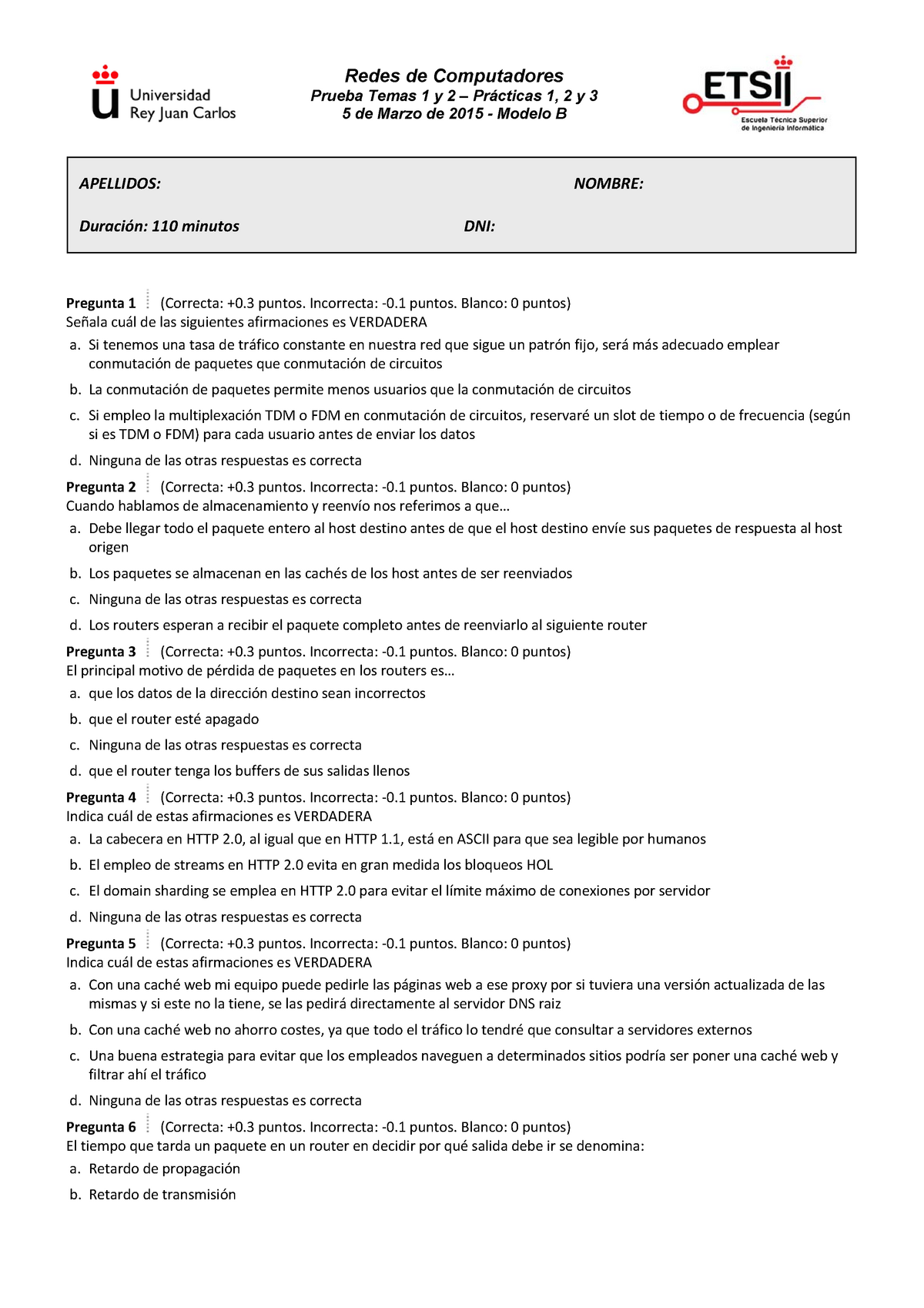 Examen 5 Marzo 2015, Preguntas - Modelo B - Warning: TT: Undefined ...