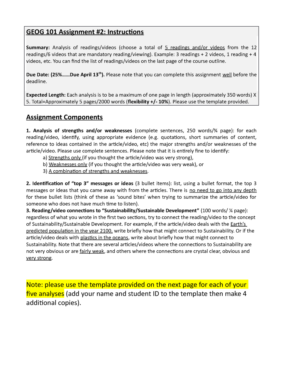 geog 101 assignment 2 outline