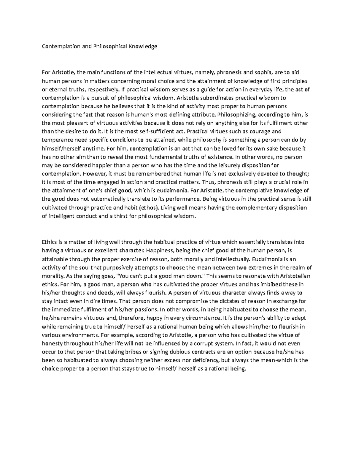 Contemplation and Philosophical Knowledge - If practical wisdom serves ...