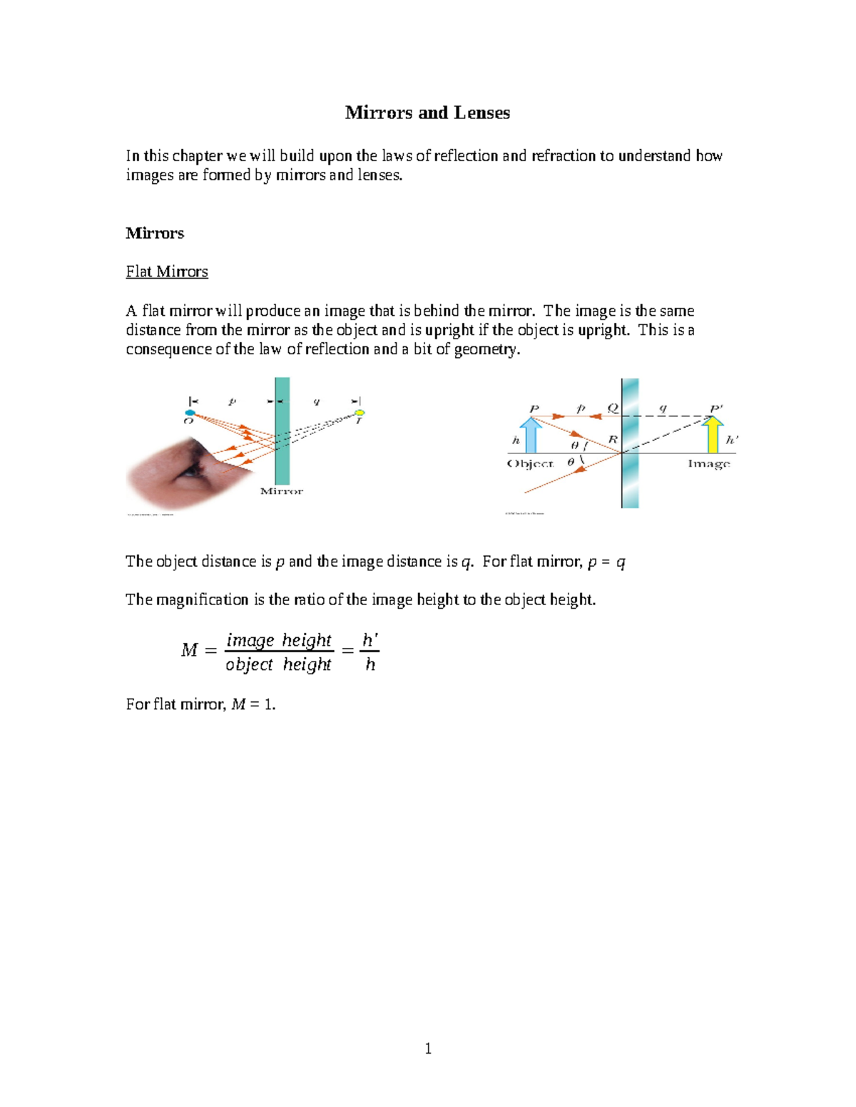 9mirrorlens lectore note for mirror and lenses Mirrors and Lenses