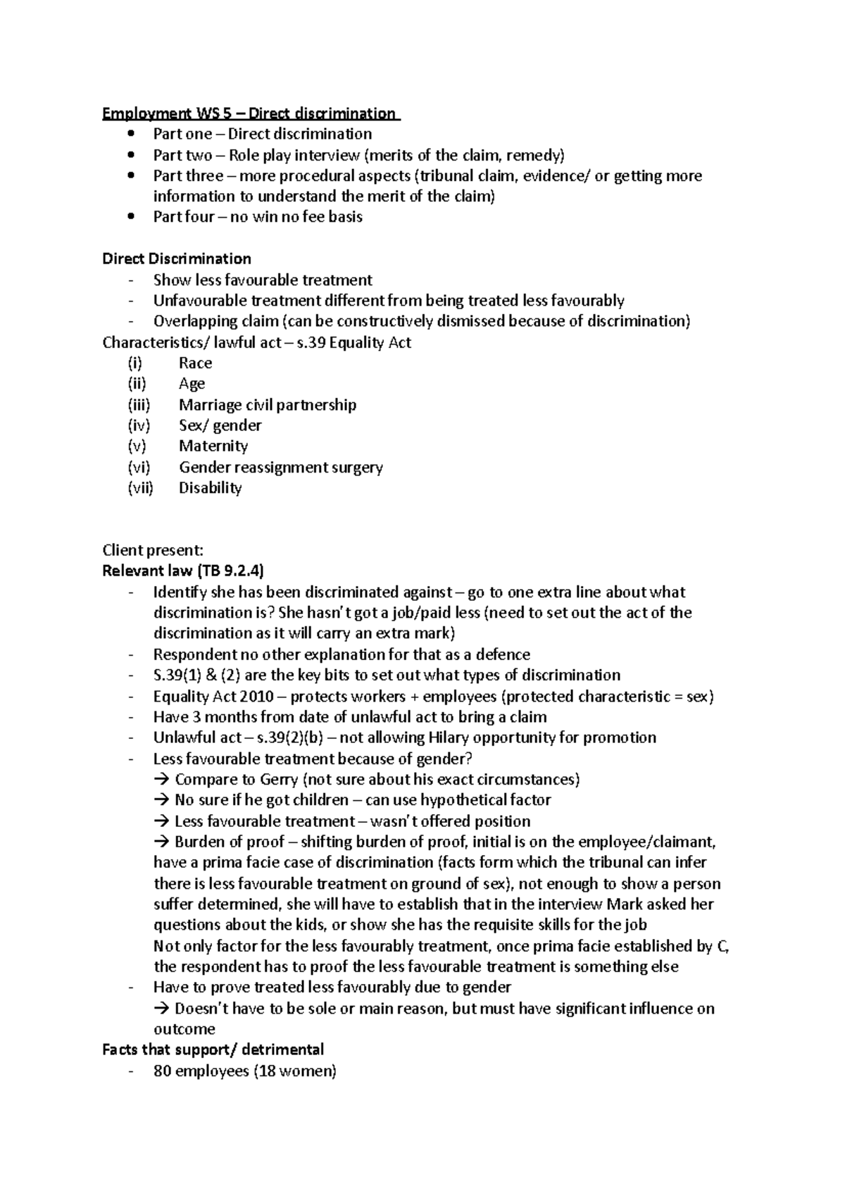 WS 5 - Direct Discriminarion - Employment WS 5 – Direct discrimination ...