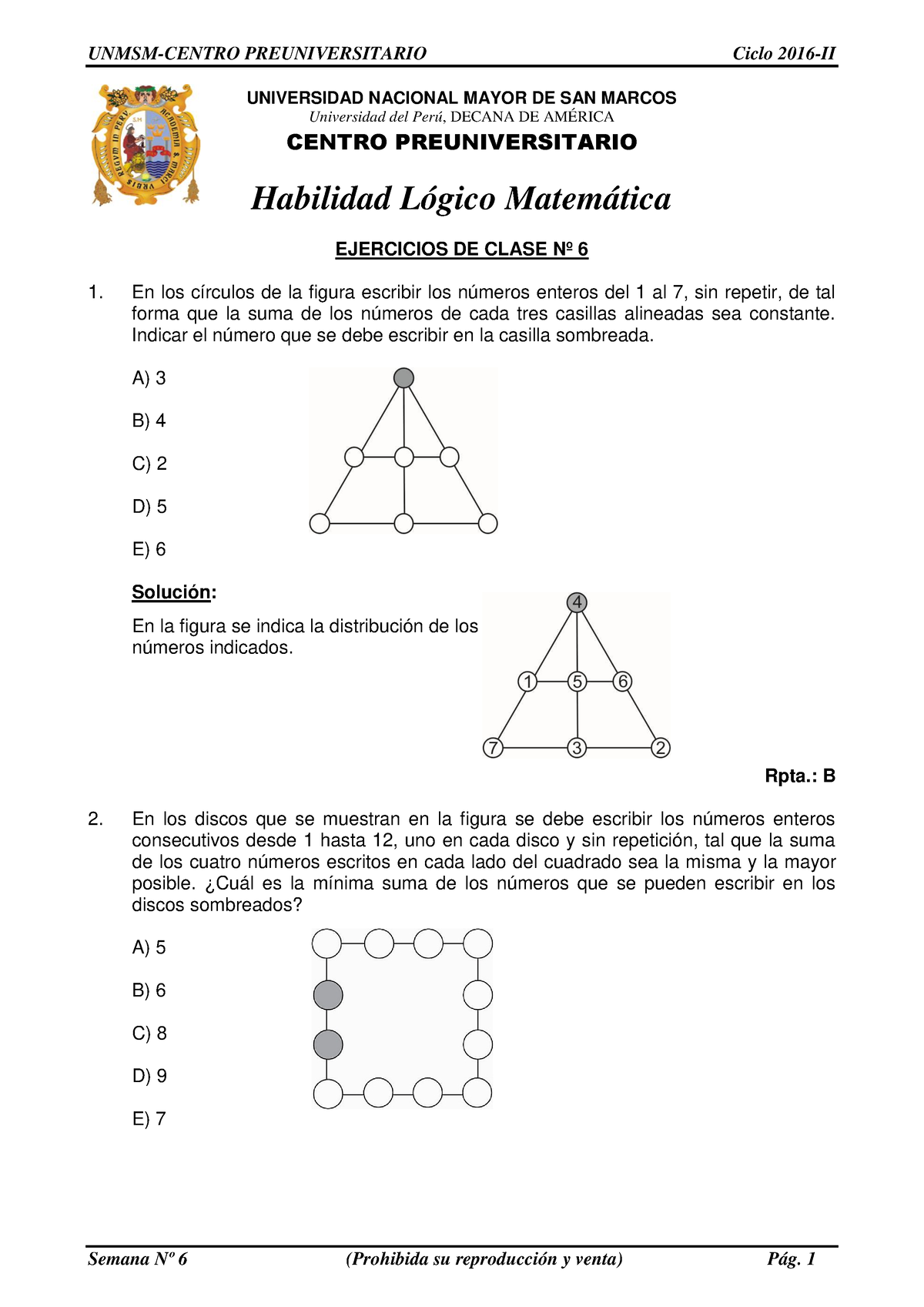 Solucionario - Semana N° 6 - Ordinario 2001 6-II - UNIVERSIDAD NACIONAL ...