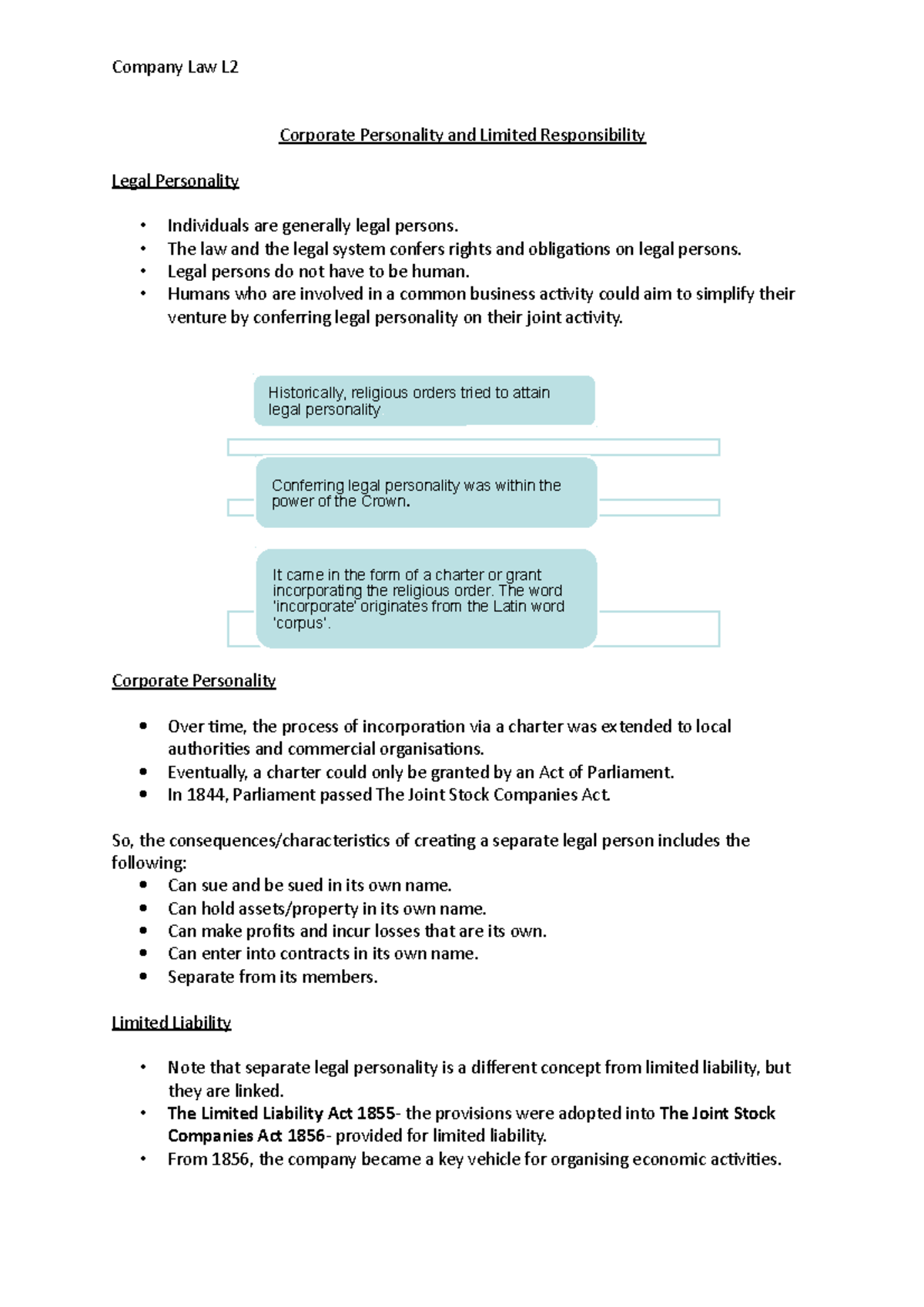 Corporate Personality and Limited Responsibility L2 - Corporate ...