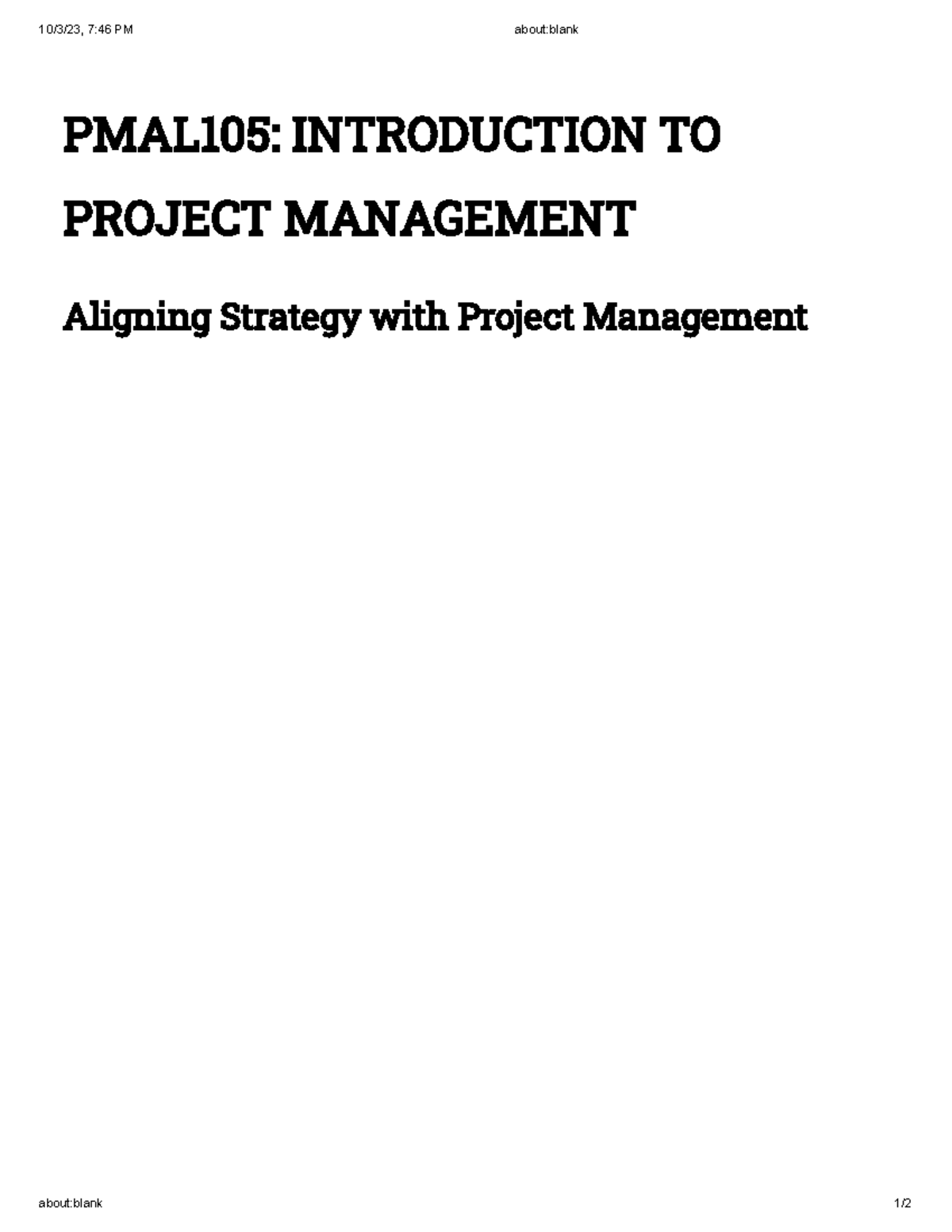 PMAL105 Aligning Strategy with Project Management - 10/3/23, 7:46 PM ...