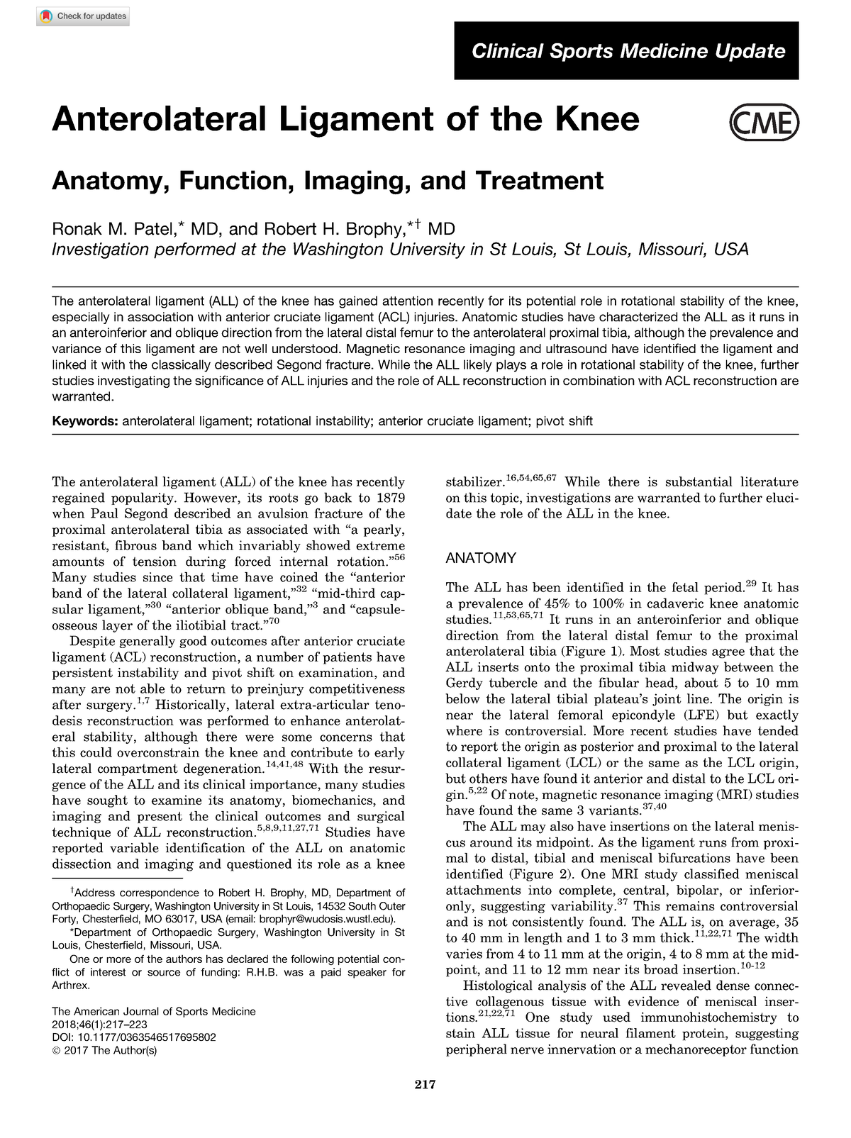 Anteroligament Research Article Anterolateral Ligament Of The Knee Anatomy Function Imaging 3720