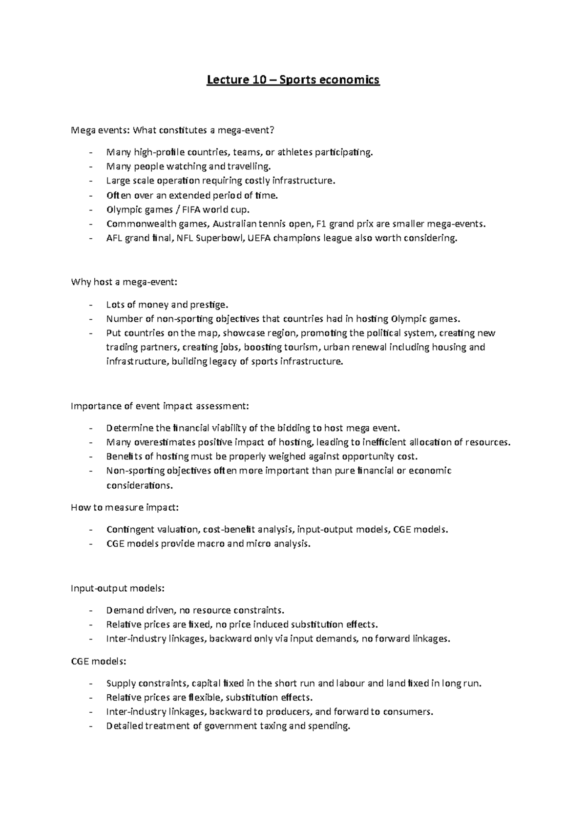 Lecture 10 Sports economics Lecture 10 Sports economics Mega