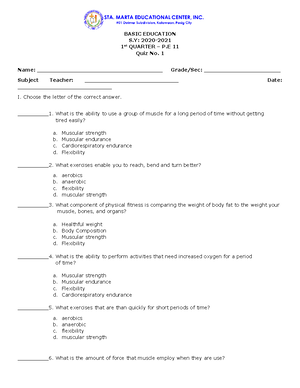 1st Quarter - Mapeh 6 QUIZ 1 - BASIC EDUCATION S: 2022- 1 St QUARTER ...