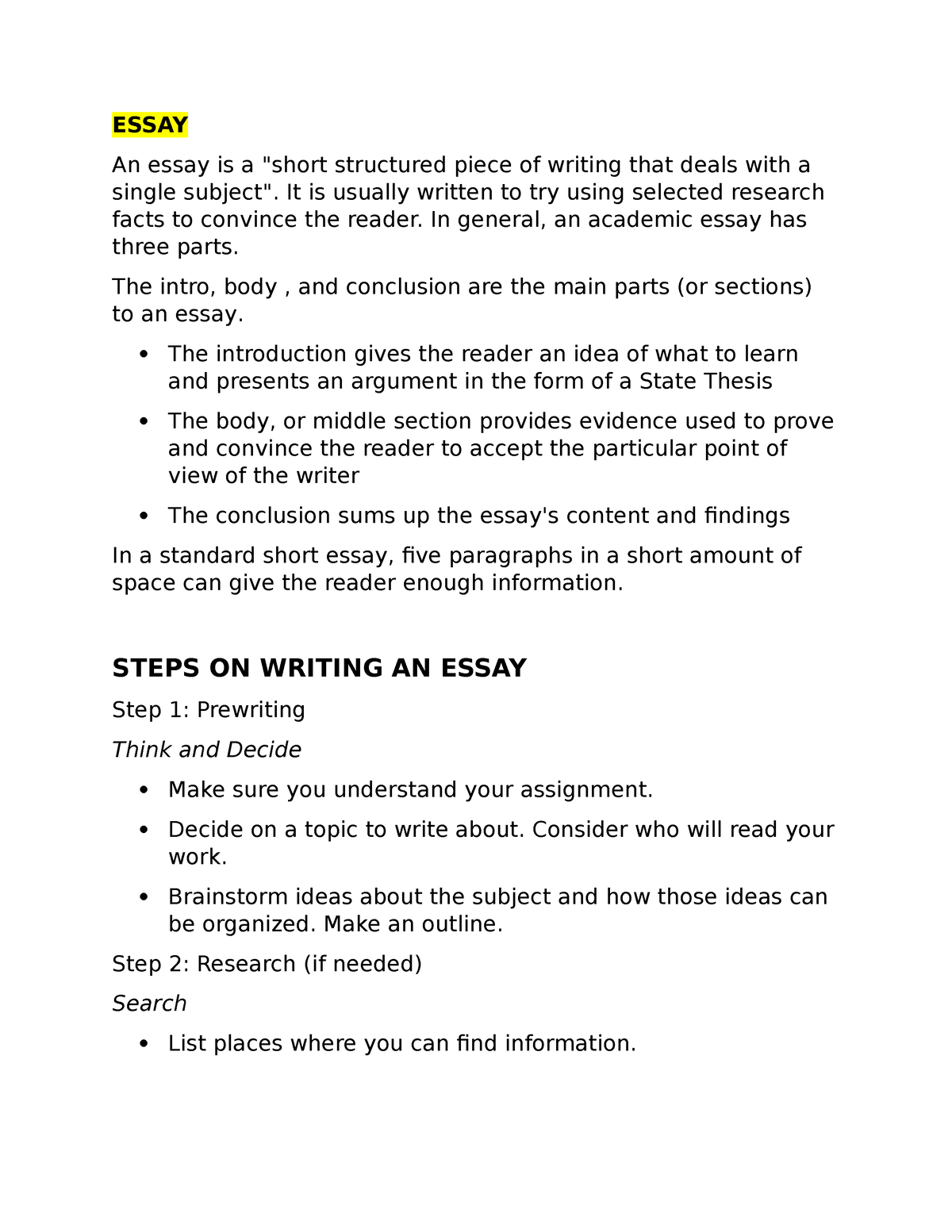 HOW TO MAKE AN Essay - ENGLISH TOPICS - ESSAY An essay is a 