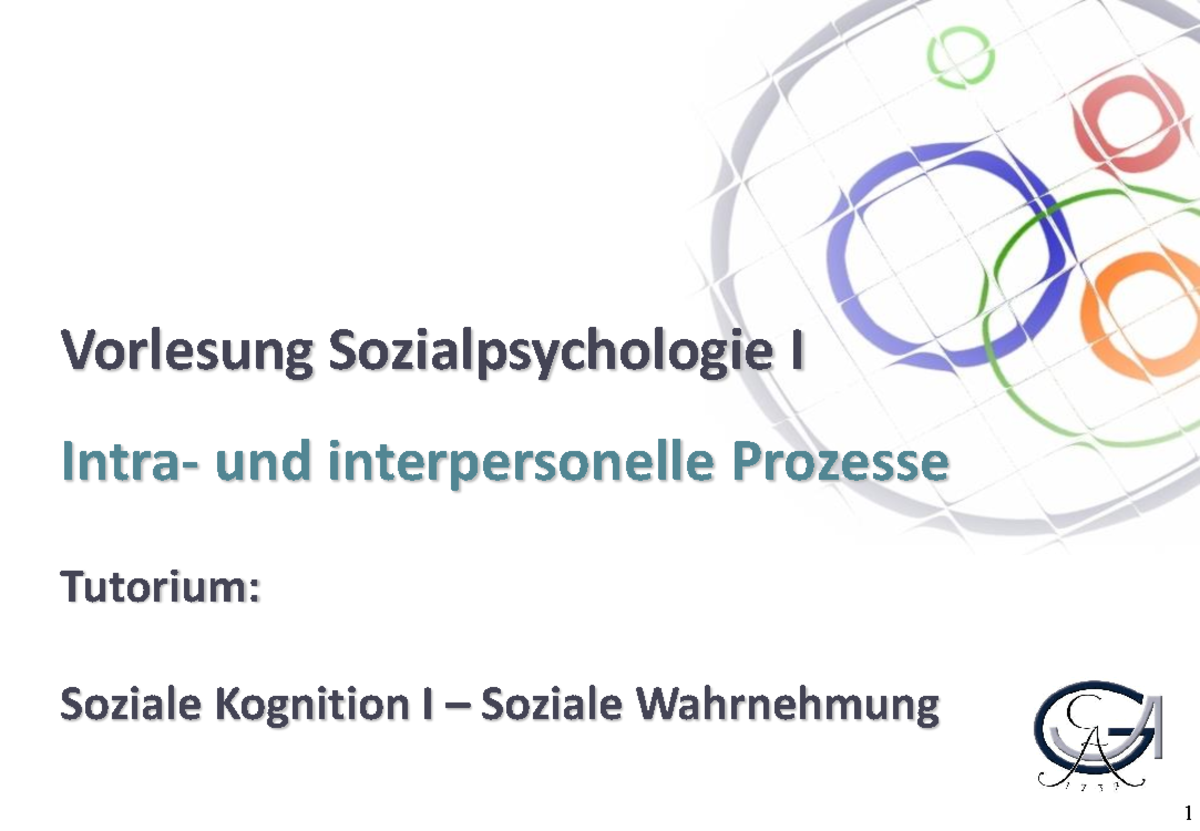 Hypothesentheorie Der Sozialen Wahrnehmung Tutorium Soziale Wahrnehmung - Vorlesung Sozialpsychologie I Intra- und