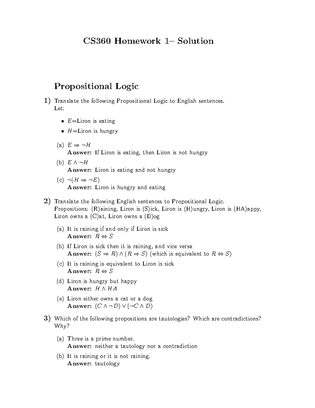 Fall19-hw1-sol - Solutions To Exercises For Propositional Logic - CS360 ...