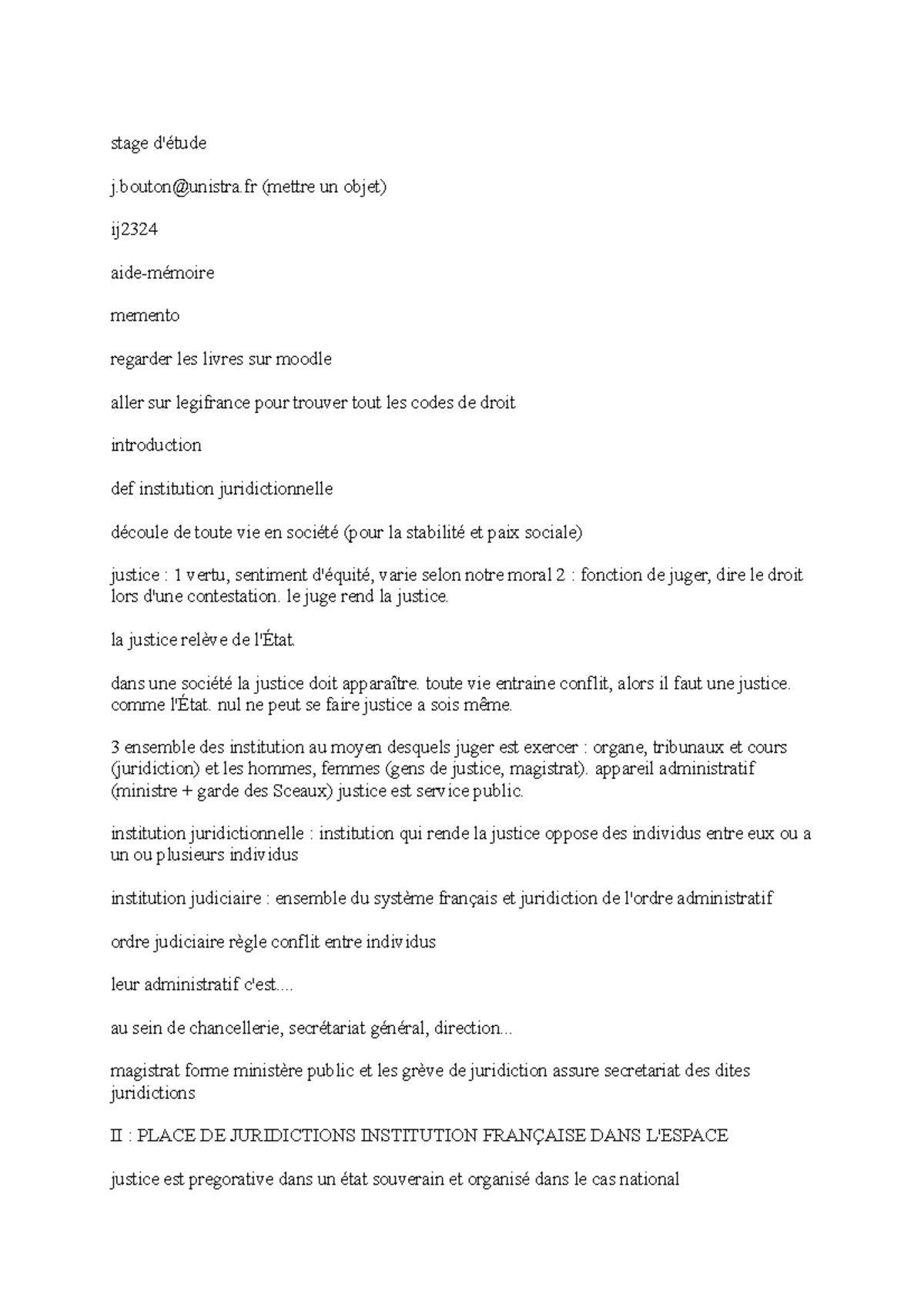 Cours Institution Judiciaire - stage d'étude j@unistra (mettre un objet ...