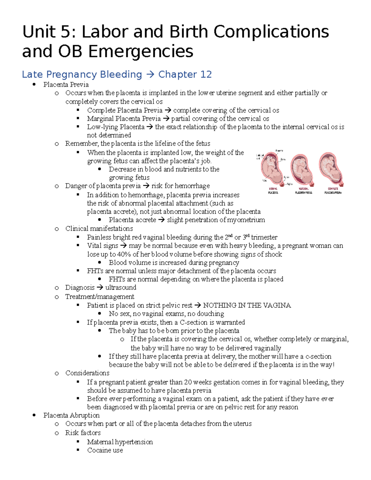 Unit 5 Labor and Birth Complications and OB Emergencies - NUR 407 - SFA ...