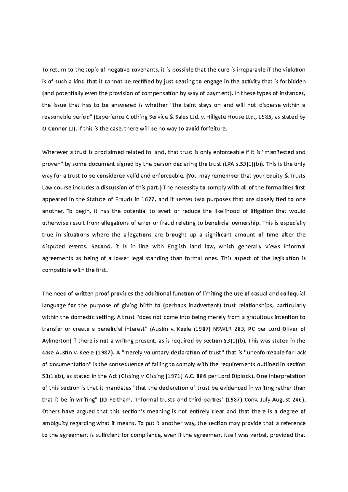 Land law revision 2 - To return to the topic of negative covenants, it ...