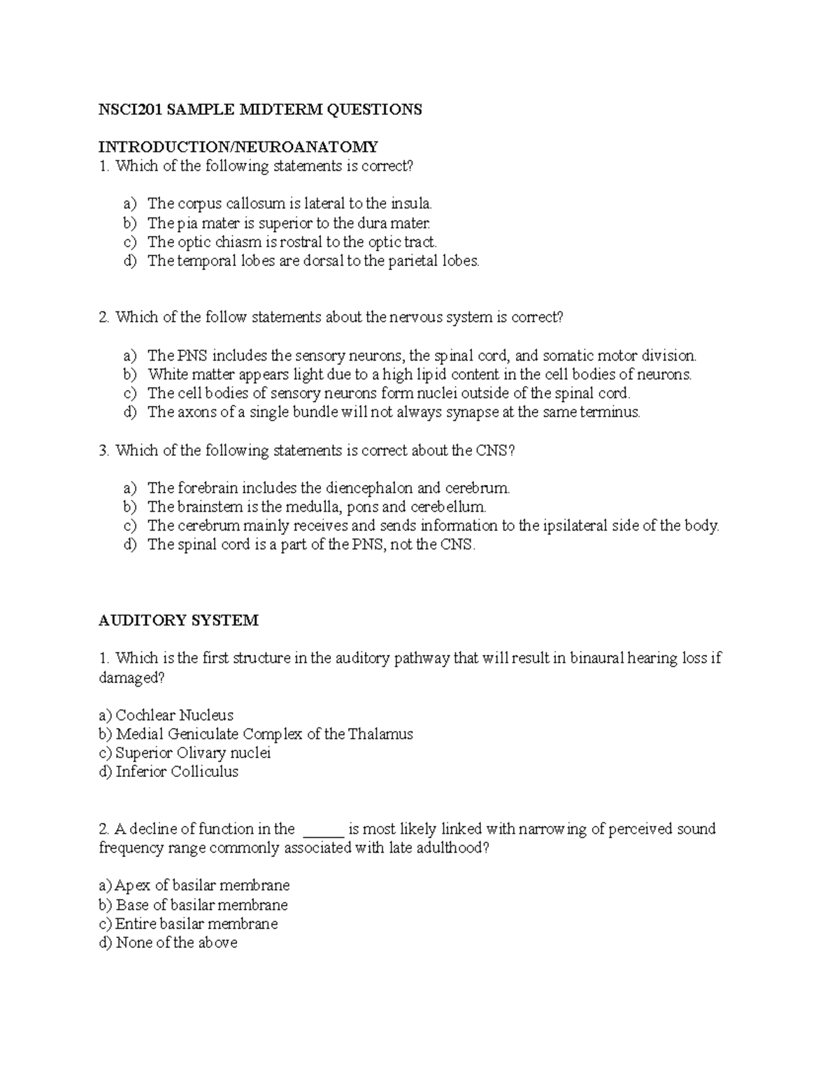 M1 Sample MCQ - NSCI201 SAMPLE MIDTERM QUESTIONS INTRODUCTION ...