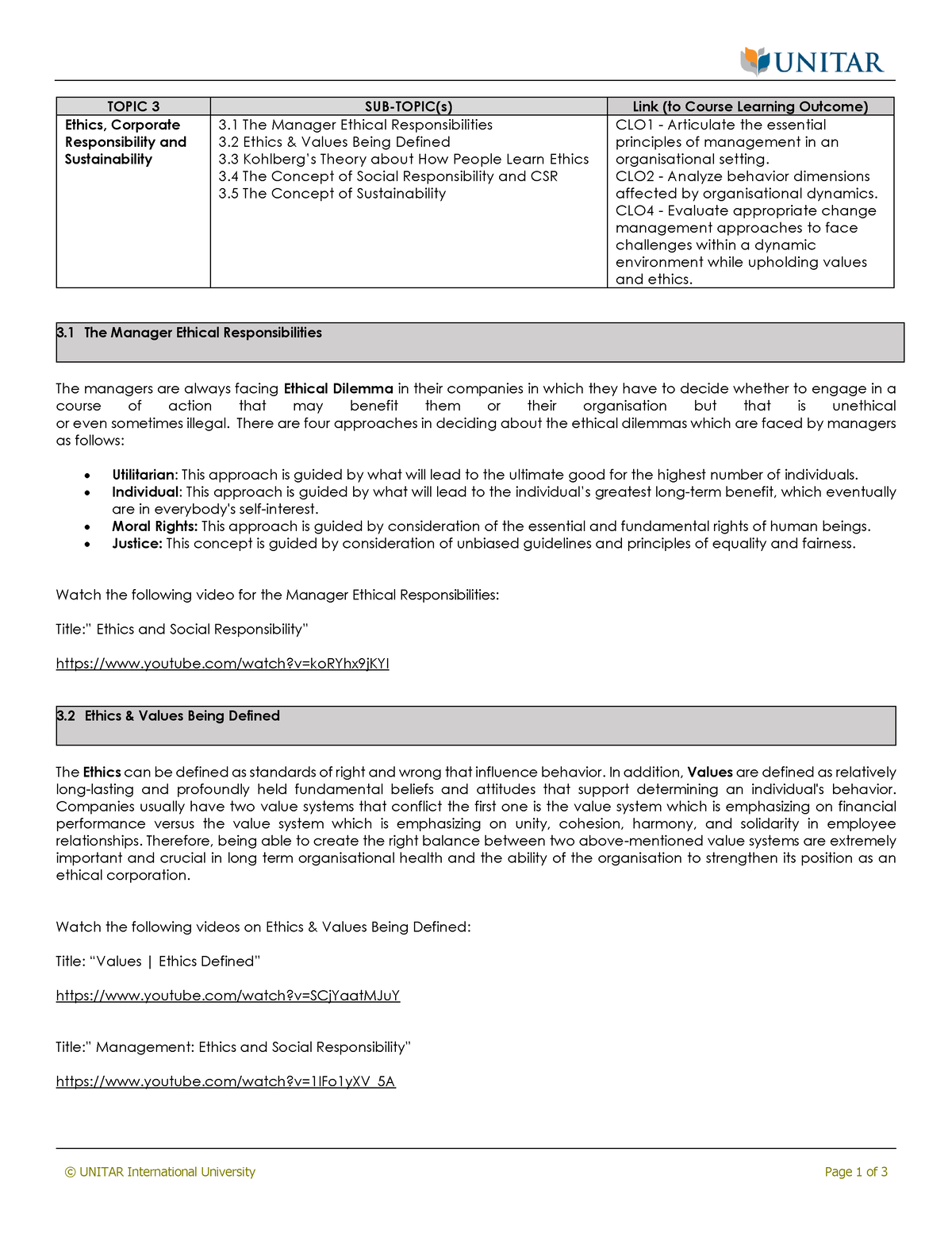 Topic 3 -Ethics, Corporate Responsibility and Sustainability - © UNITAR ...