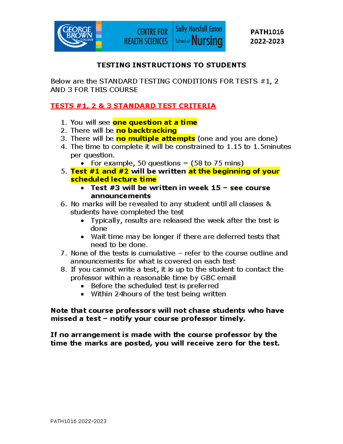 PATH1016 Standard Testing Procedures 2023 - PATH 2022- PATH1016 2022 ...