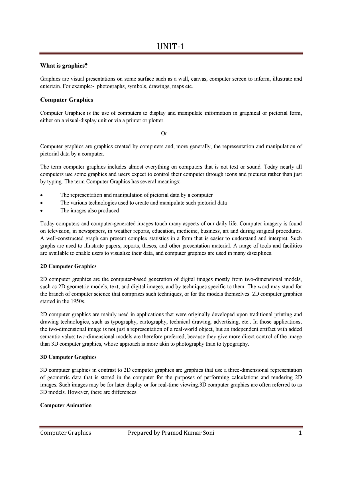 Notes on Unit -I Computer graphics Theory - UNIT-1 What is graphics ...