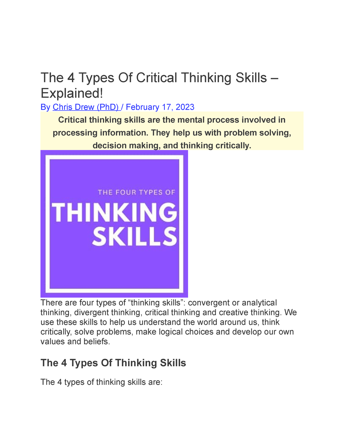 what are the 4 types of critical thinking skills explained