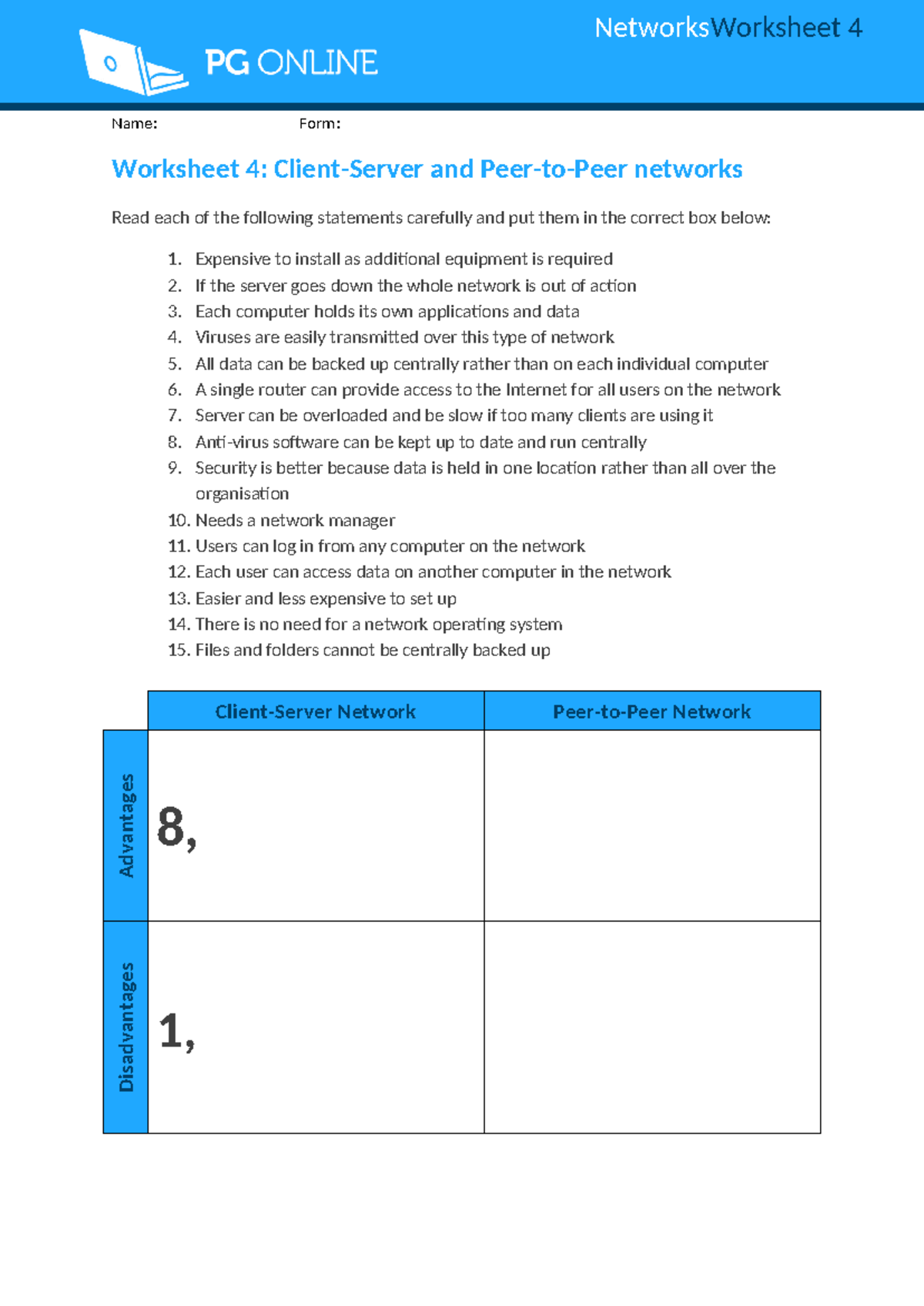 Client-server networks worksheet copy - NetworksWorksheet 4 Name: Form ...