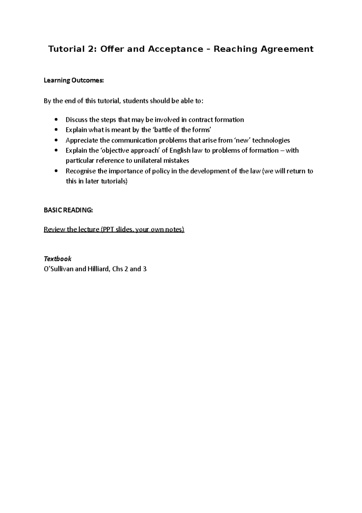 Tutorial 2 2019-20 Offer and Acceptance - Tutorial 2: Offer and ...