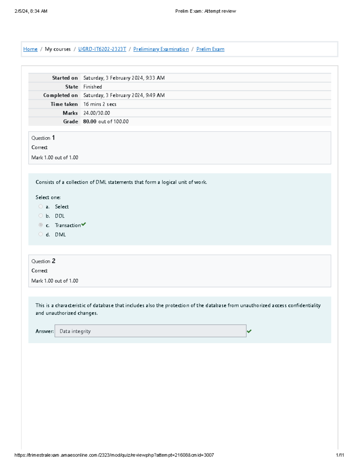 Database Management System 1 - Home / My courses / UGRD-IT6202-2323T ...