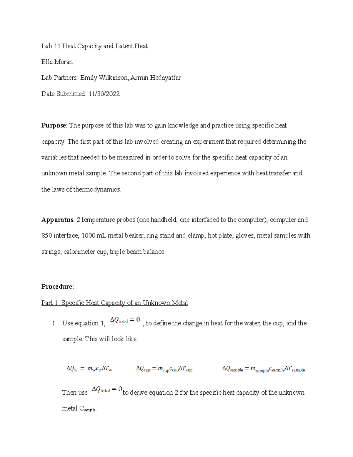 Lab 11 Heat Capacity and Latent Heat The first part of this lab