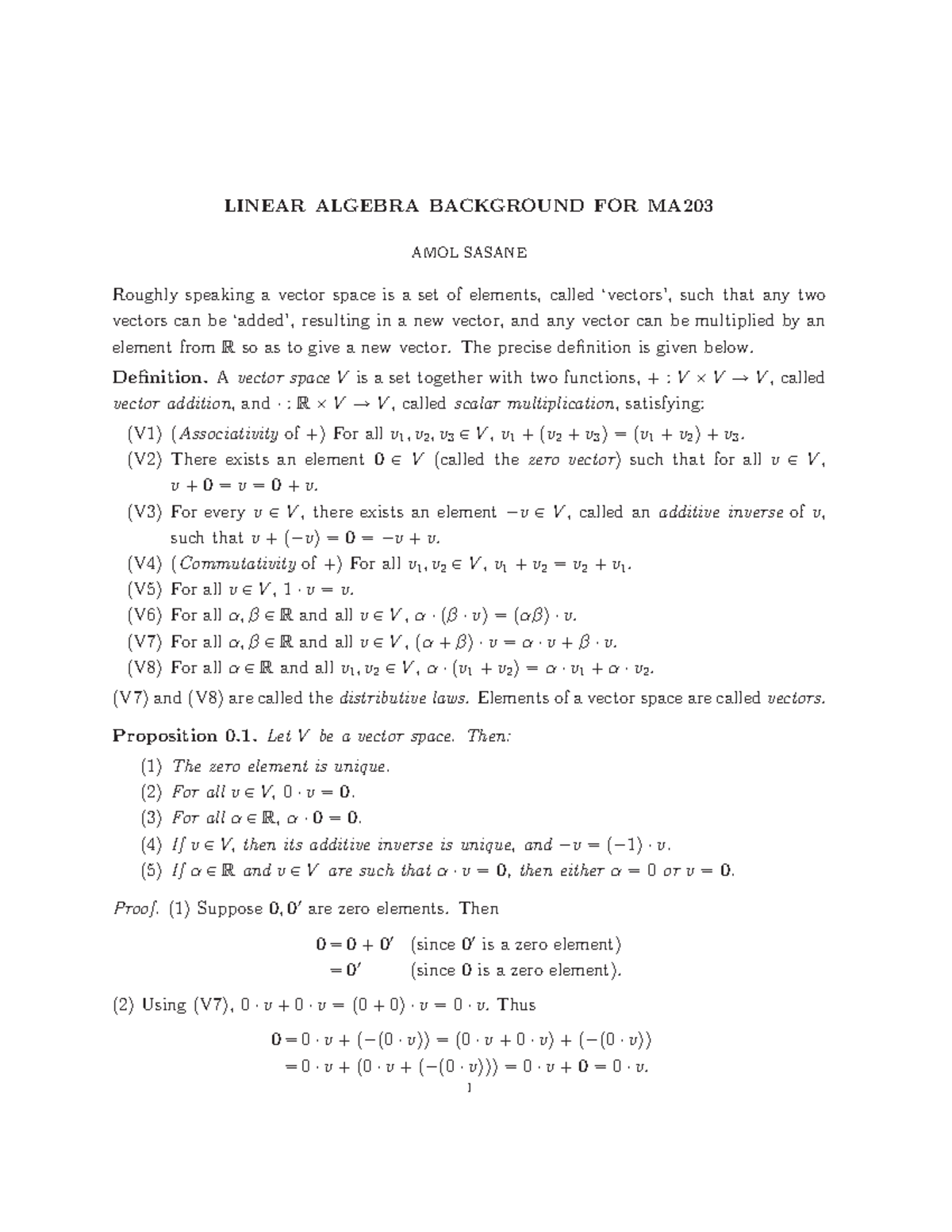 Linear algebra - Summary Real Analysis - LINEAR ALGEBRA BACKGROUND FOR ...