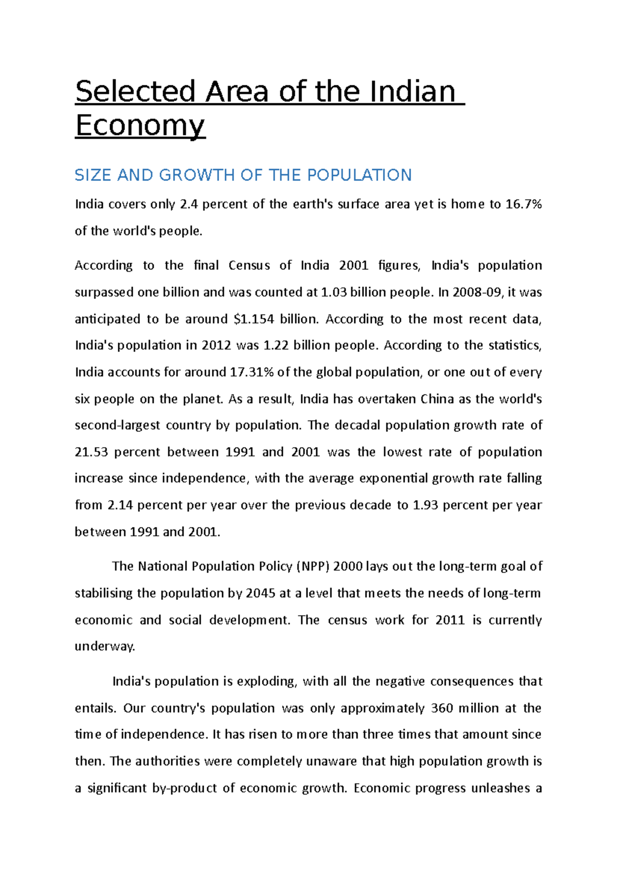 selected-area-of-the-indian-economy-selected-area-of-the-indian