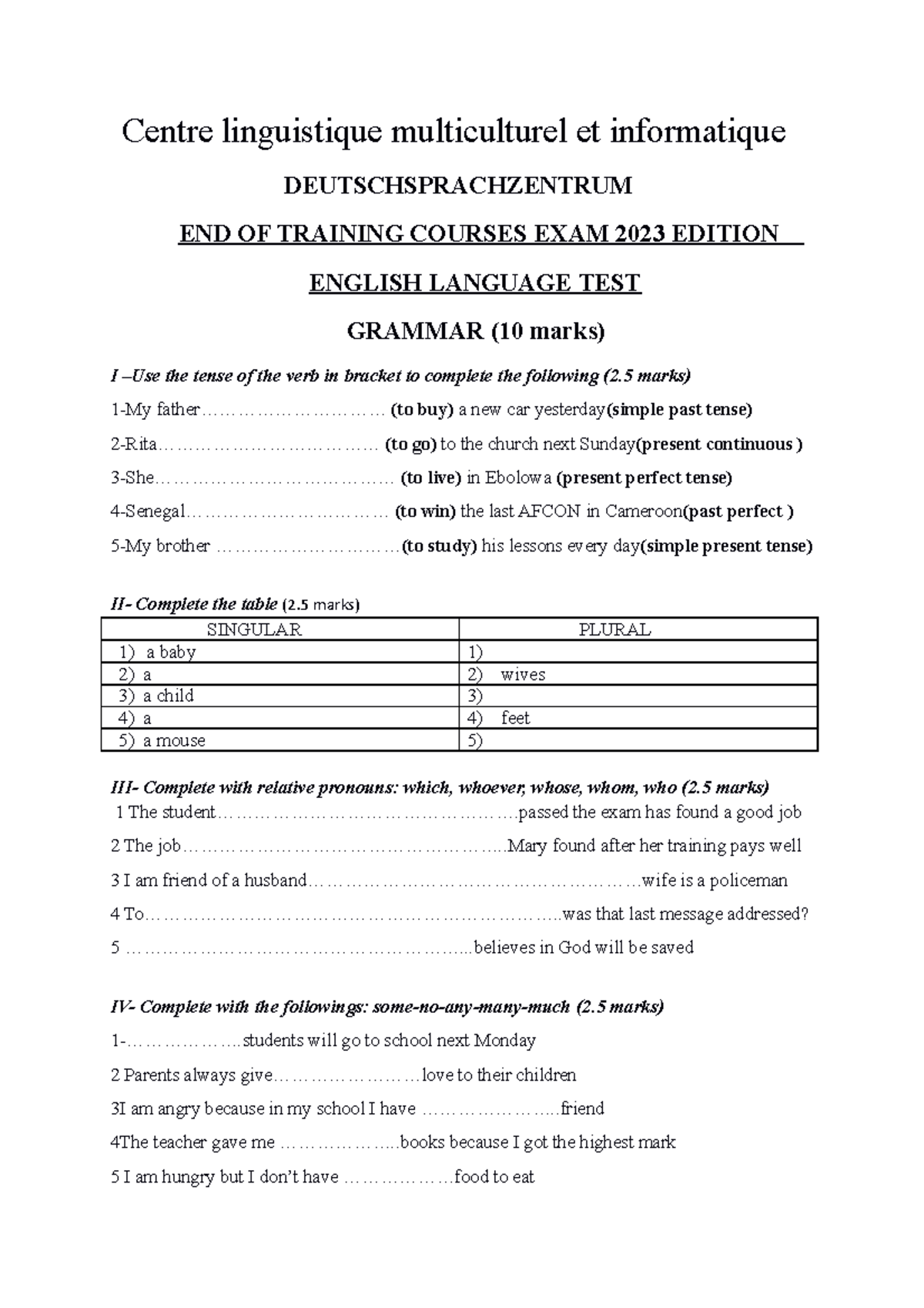 DSZ HC EXAM TOEFL - Centre linguistique multiculturel et informatique ...