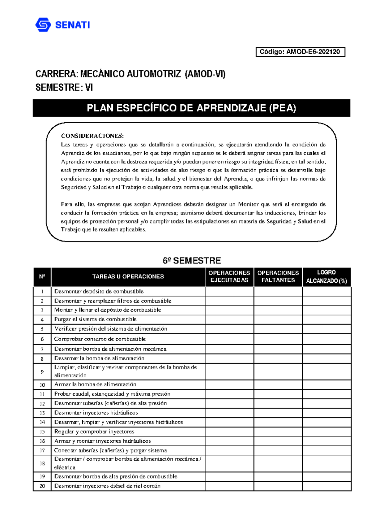 PEA-AMOD-6TO Semestre (3) - Código: AMOD-E 6 - 202120 CARRERA: MECÁNICO ...