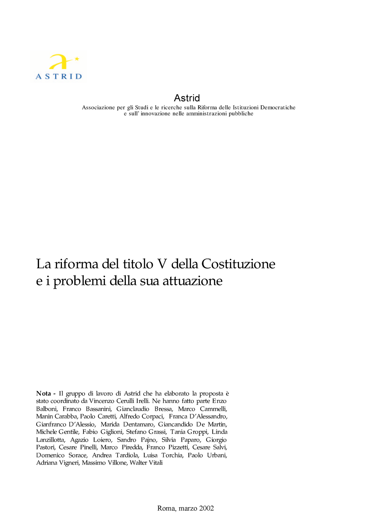 La Riforma Del Titolo V Della Costituzione E I Problemi Della Sua ...