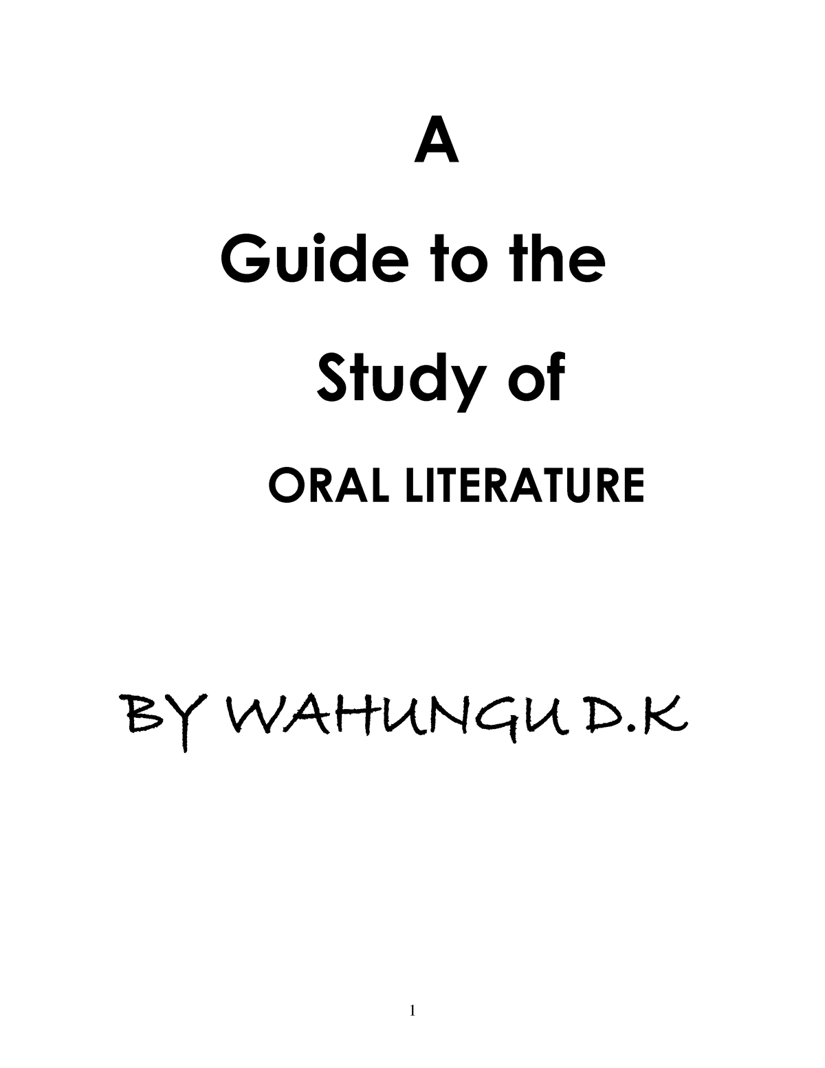 oral literature research